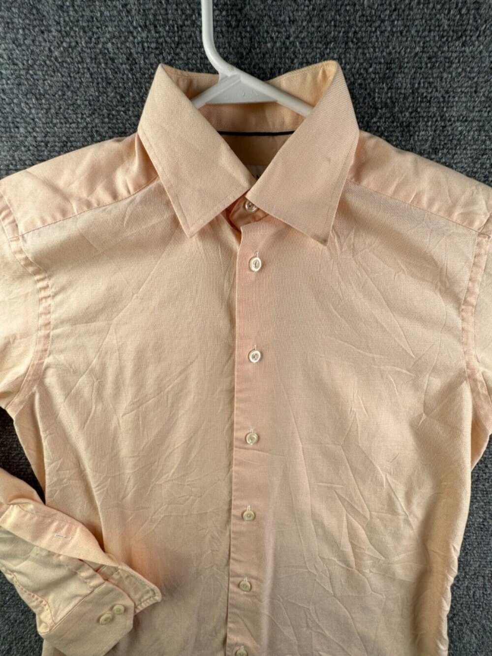 Eton Button Up Shirt Long Sleeve Men Orange Slim Small 15 Twill Cotton Designer